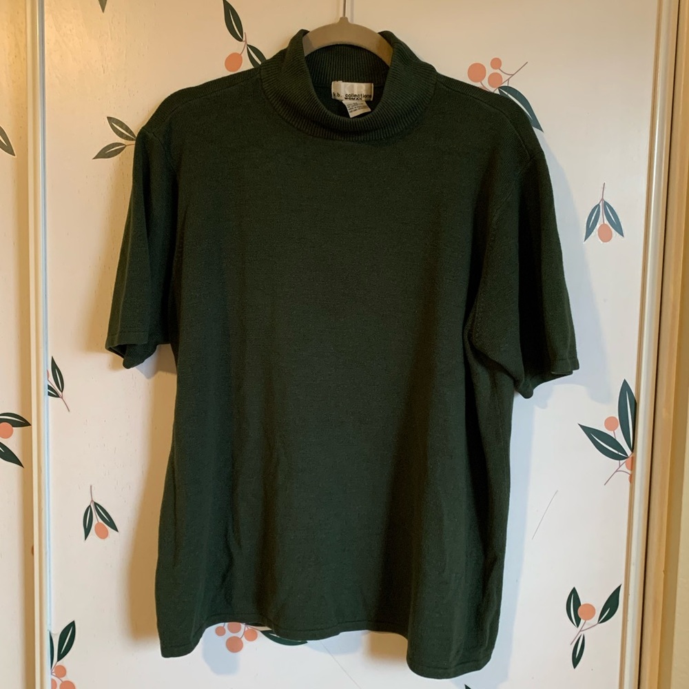 Vintage Forest Green Ribbed Mockneck Turtleneck Short Sleeve Top